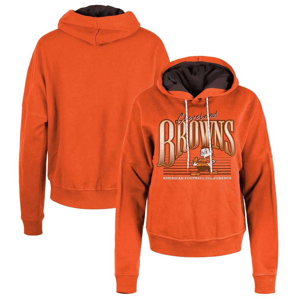 Women's New Era Orange Cleveland Browns Throwback Boxy Pullover Hoodie