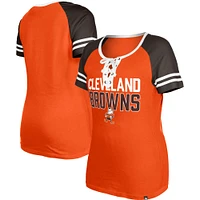 T-shirt à lacets raglan pour femme New Era orange Cleveland Browns Throwback