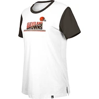 T-shirt à couleurs contrastées Third Down des Cleveland Browns New Era pour femme, blanc/marron