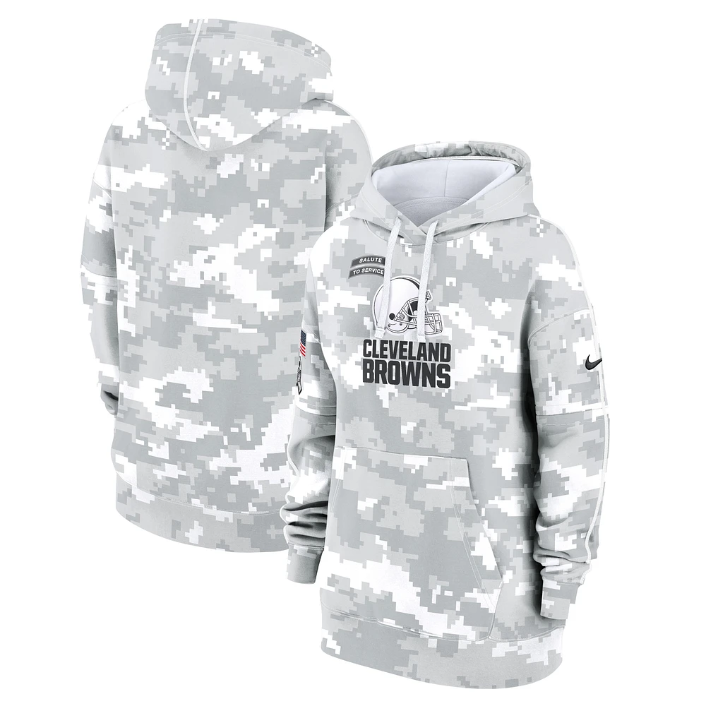 Women's Nike Arctic Camo Cleveland Browns 2024 Salute To Service Club Fleece Oversized Pullover Hoodie