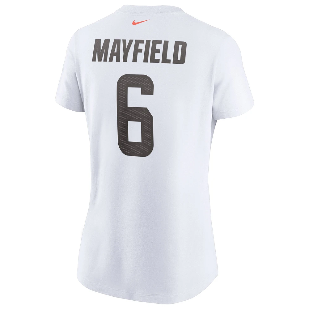 T-shirt avec nom et numéro Nike Baker Mayfield pour femmes, blanc, Cleveland Browns