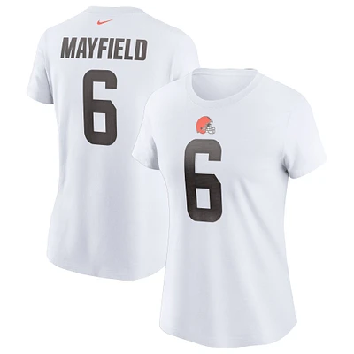 T-shirt avec nom et numéro Nike Baker Mayfield pour femmes, blanc, Cleveland Browns