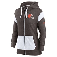 Sweat à capuche léger entièrement zippé Nike Cleveland Browns Monaco pour femme, marron/blanc