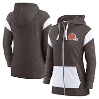 Sweat à capuche léger entièrement zippé Nike Cleveland Browns Monaco pour femme, marron/blanc