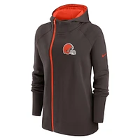 Sweat à capuche et zip intégral asymétrique Nike Cleveland Browns pour femme, marron