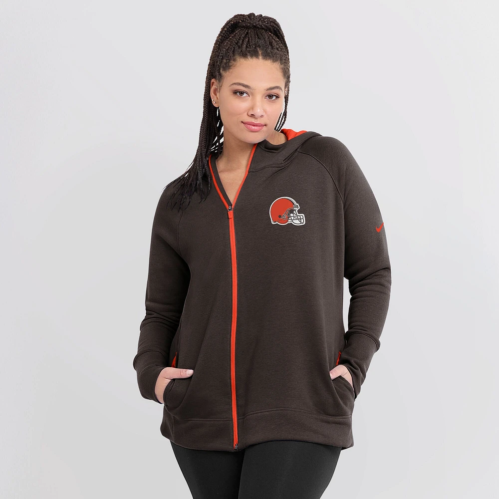 Sweat à capuche et zip intégral asymétrique Nike Cleveland Browns pour femme, marron