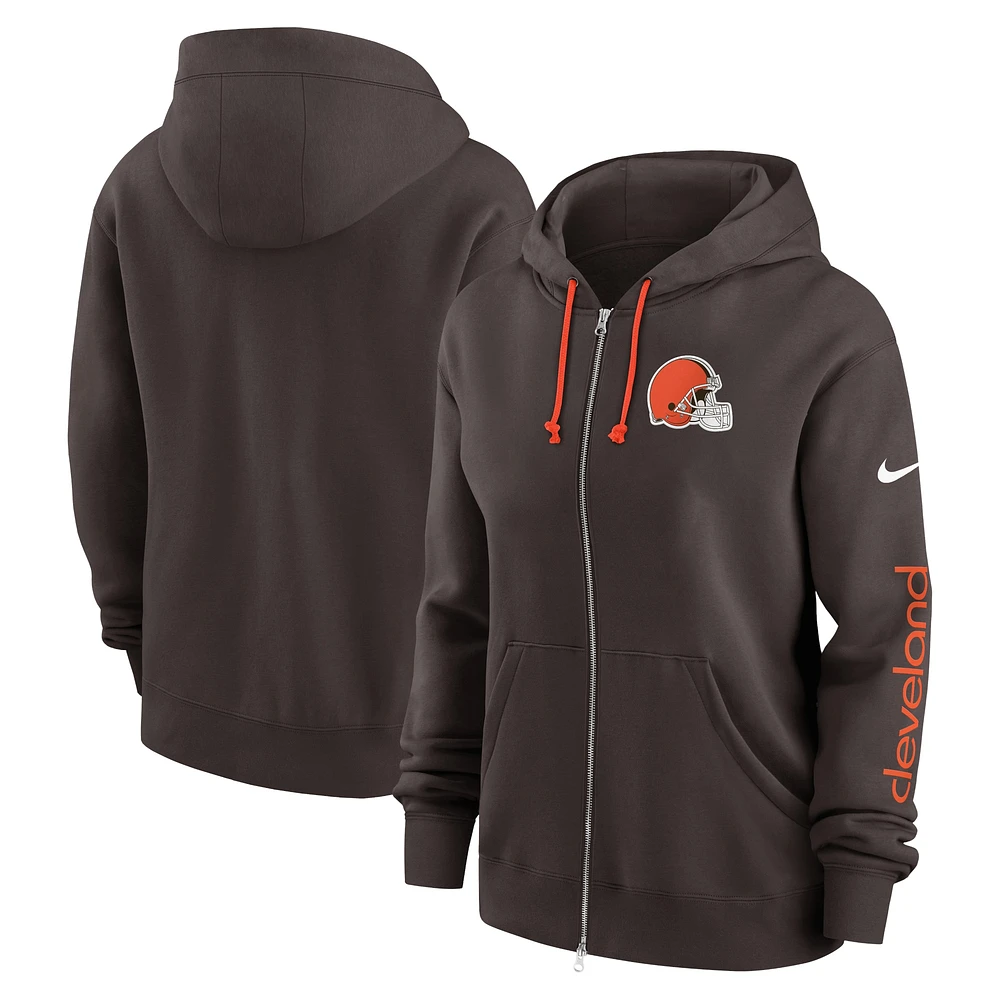 Sweat à capuche entièrement zippé Nike Brown Cleveland Browns Phoenix pour femme