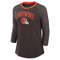 T-shirt à manches 3/4 Nike marron Cleveland Browns Raglan pour femme