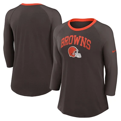 T-shirt à manches 3/4 Nike marron Cleveland Browns Raglan pour femme