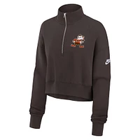 Women's Nike Brown Cleveland Browns Rewind Phoenix Cropped Half-Zip Sweatshirt