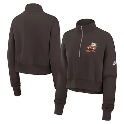 Women's Nike Brown Cleveland Browns Rewind Phoenix Half-Zip Sweatshirt
