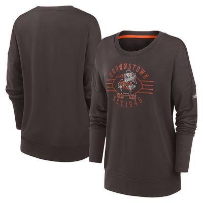 Women's Nike Brown Cleveland Browns Rewind Playback Icon Performance Pullover Sweatshirt