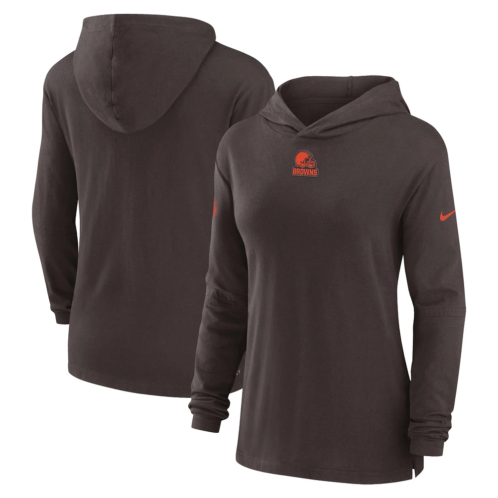 Women's Nike Brown Cleveland Browns Sideline Performance Long Sleeve Hoodie T-Shirt