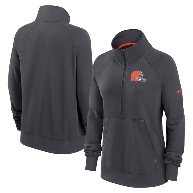 Sweat-shirt à demi-zip Nike Charcoal Cleveland Browns Premium Raglan Performance pour femmes