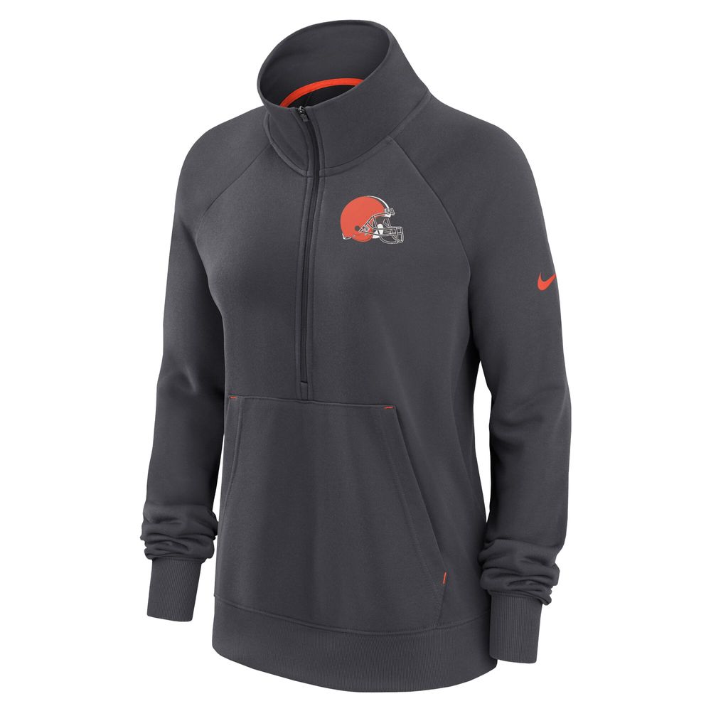 Women's Nike Charcoal Cleveland Browns Premium Raglan Performance Half-Zip Sweatshirt