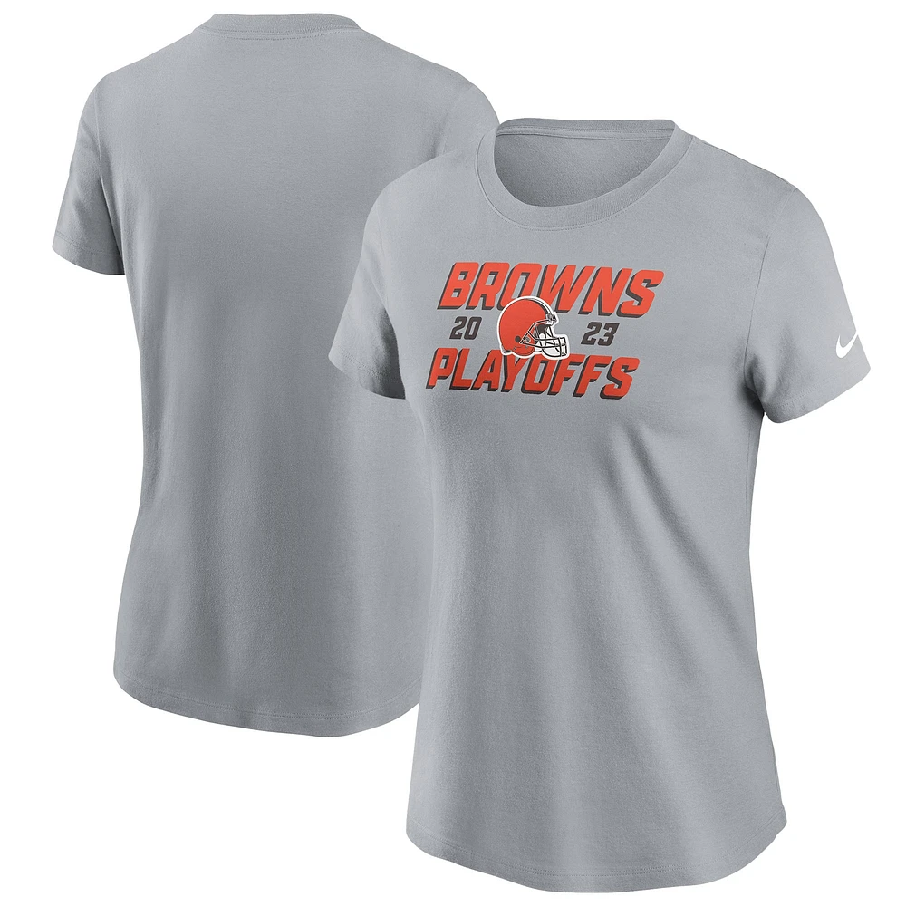 T-shirt emblématique Nike gris Cleveland Browns 2023 NFL Playoffs pour femme