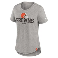 T-shirt tri-mélange tendance Nike Heather Charcoal Cleveland Browns pour femmes