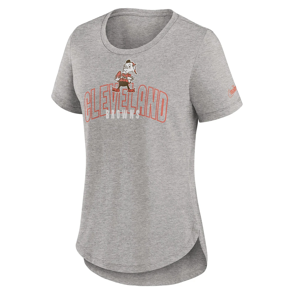 T-shirt à trois mélanges tendance Cleveland Browns Nike pour femme, gris chiné