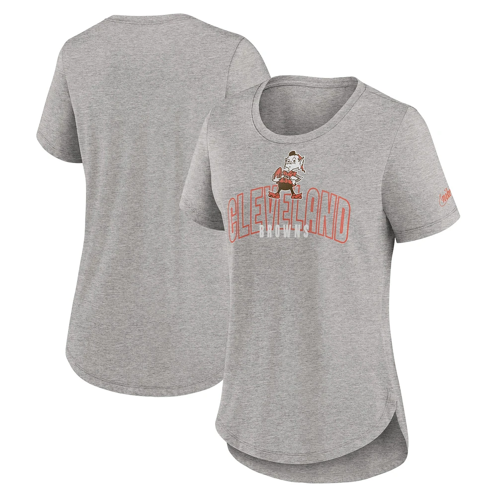 T-shirt à trois mélanges tendance Cleveland Browns Nike pour femme, gris chiné