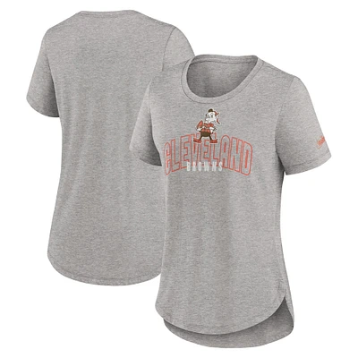 T-shirt à trois mélanges tendance Cleveland Browns Nike pour femme, gris chiné