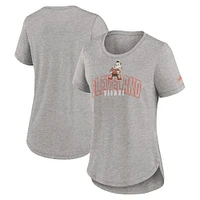 T-shirt à trois mélanges tendance Cleveland Browns Nike pour femme, gris chiné