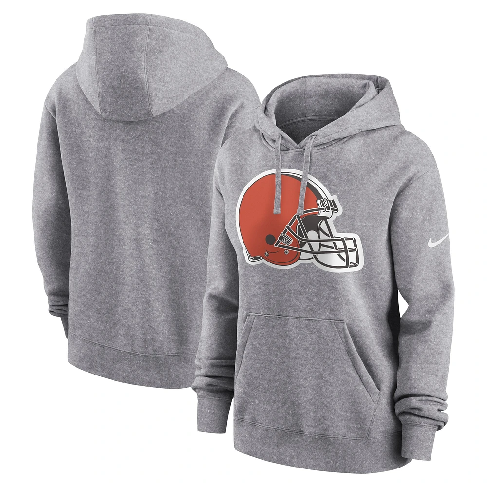 Women's Nike Heather Gray Cleveland Browns Team Logo Club Fleece Pullover Hoodie