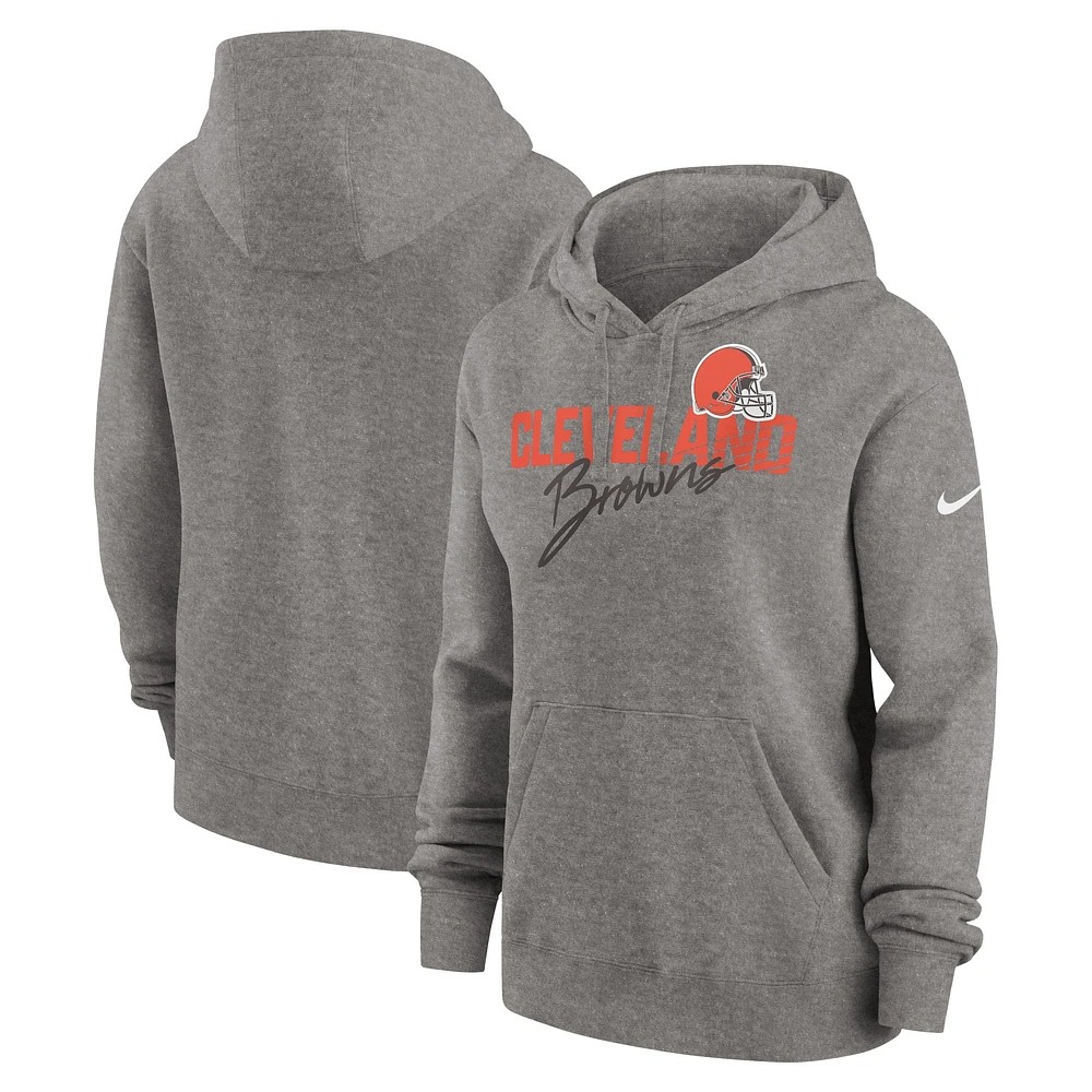 Sweat à capuche en polaire Nike pour femmes, gris chiné, Cleveland Browns Wordmark Club