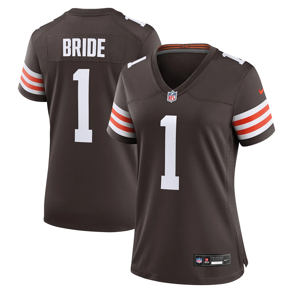 Maillot de match Nike numéro 1 Bride marron pour femmes des Cleveland Browns