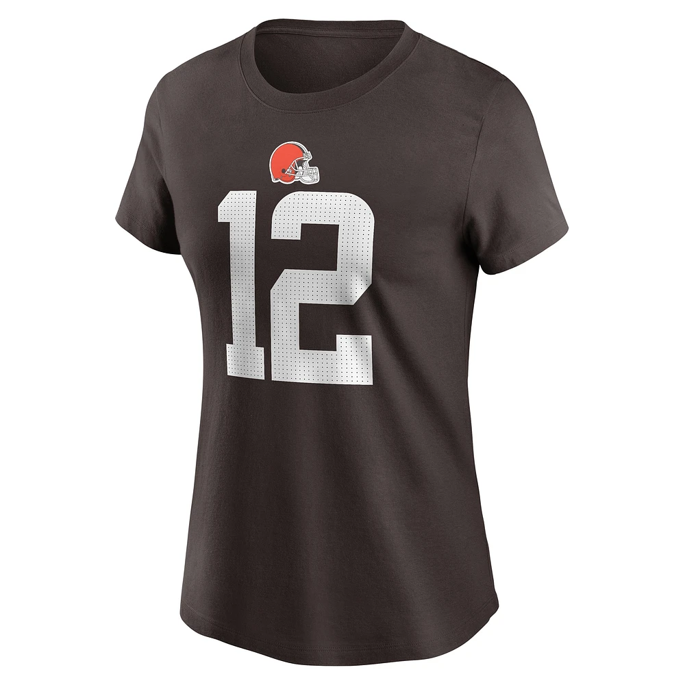 Women's Nike Shedeur Sanders Brown Cleveland Browns 2025 NFL Draft Name & Number T-Shirt