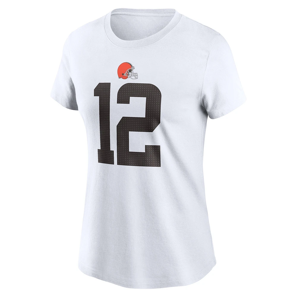 T-shirt Nike Shedeur Sanders blanc pour femme, nom et numéro de la draft NFL 2025 des Cleveland Browns