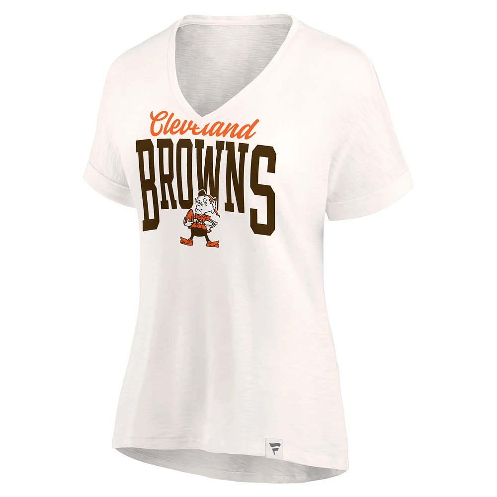 Women's Oatmeal Cleveland Browns Motivating Force Lightweight V-Neck T-Shirt