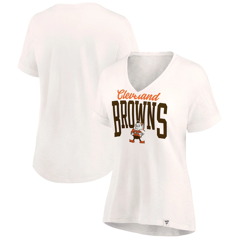 Women's Oatmeal Cleveland Browns Motivating Force Lightweight V-Neck T-Shirt