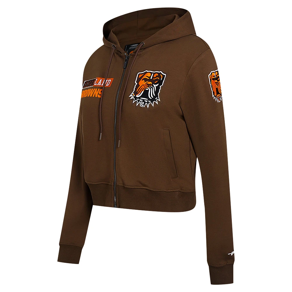 Women's Pro Standard Brown Cleveland Browns Split Logo Full-Zip Hoodie