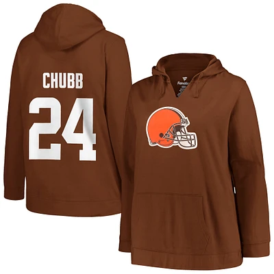 Women's Profile Nick Chubb Brown Cleveland Browns Plus Player Name & Number Pullover Hoodie