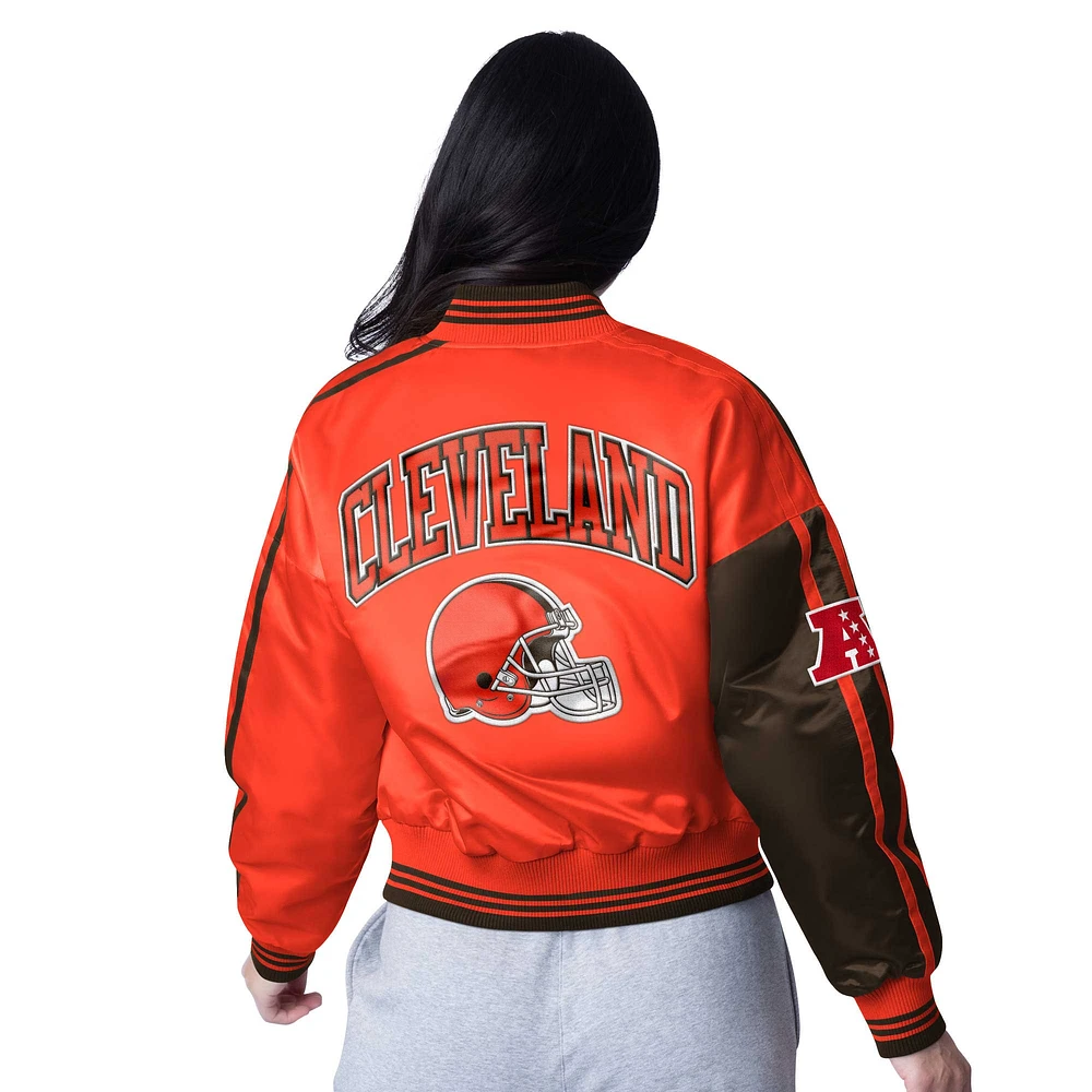 Veste courte en satin à boutons-pression pour femme Starter Brown/Orange Cleveland Browns Zone Blitz