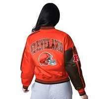 Veste courte en satin à boutons-pression pour femme Starter Brown/Orange Cleveland Browns Zone Blitz