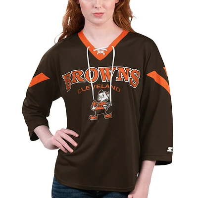 T-shirt à lacets manches 3/4 Starter Brown Cleveland Browns Rally pour femmes