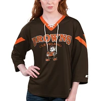 Women's Starter Brown Cleveland Browns Rally Lace-Up 3/4 Sleeve T-Shirt