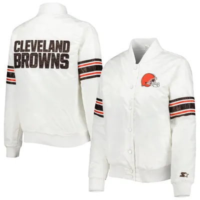 Cleveland Browns Starter Women's Line Up Satin Full-Snap Varsity Jacket - White