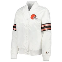 Veste universitaire Starter White Cleveland Browns Line Up en satin à boutons-pression pour femme