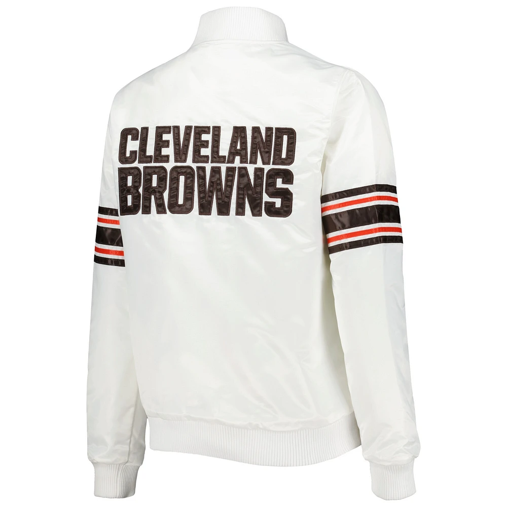 Veste universitaire Starter White Cleveland Browns Line Up en satin à boutons-pression pour femme