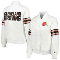 Women's Starter White Cleveland Browns Line Up Satin Full-Snap Varsity Jacket