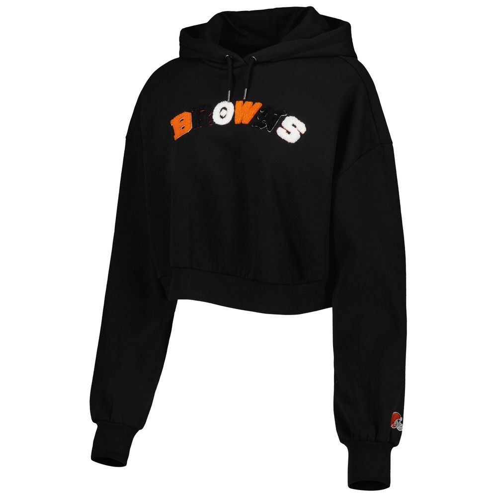 Women's The Wild Collective Black Cleveland Browns Cropped Pullover Hoodie