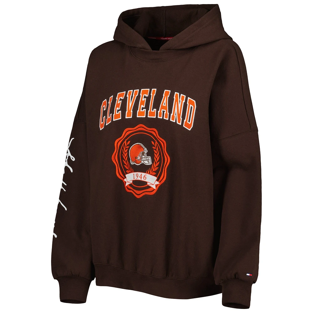 Sweat à capuche Tommy Hilfiger Brown Cleveland Browns Becca pour femme avec épaules tombantes