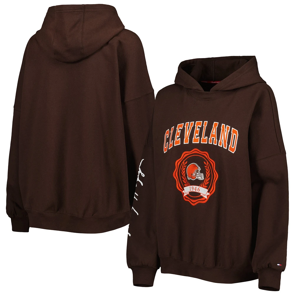 Sweat à capuche Tommy Hilfiger Brown Cleveland Browns Becca pour femme avec épaules tombantes