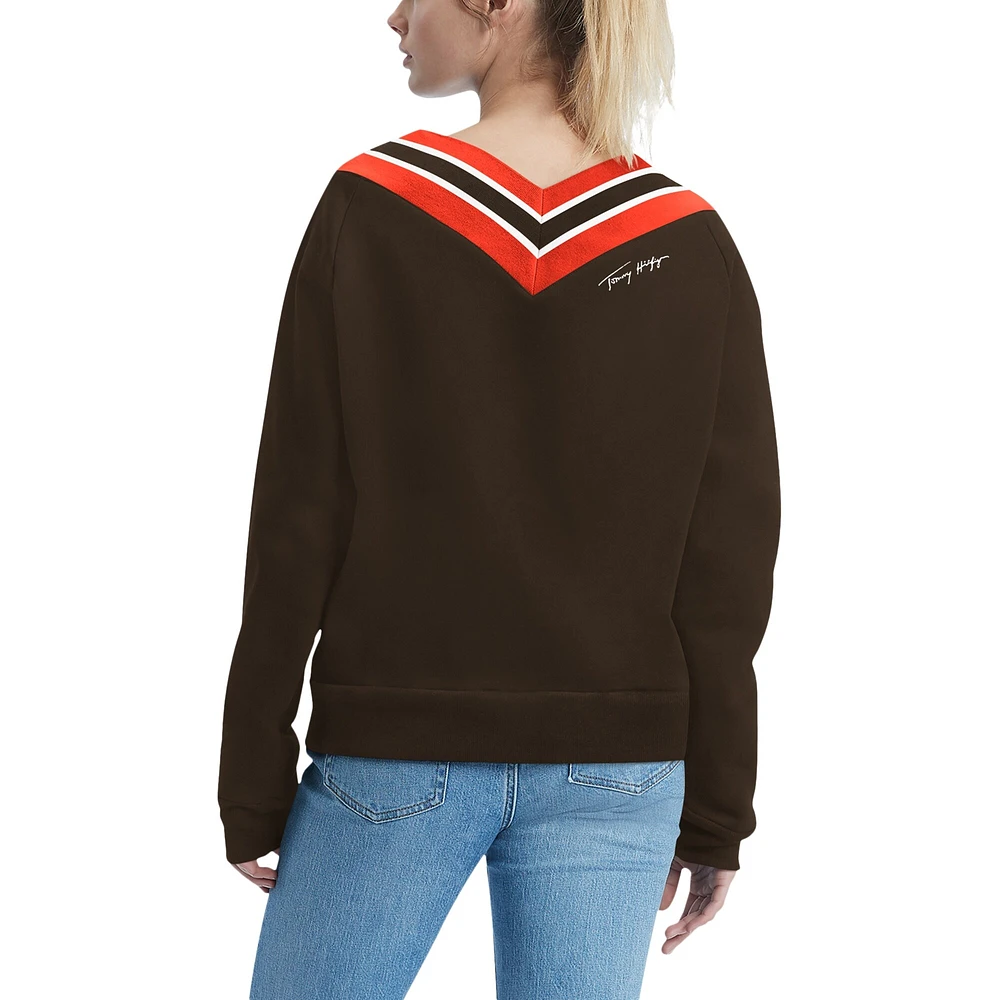 Women's Tommy Hilfiger Brown Cleveland Browns Heidi Raglan V-Neck Sweater