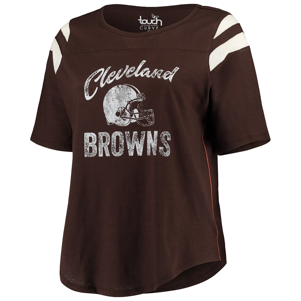 Touch Brown Cleveland Browns T-shirt à manches mi-longues taille plus Curve Touchdown pour femme