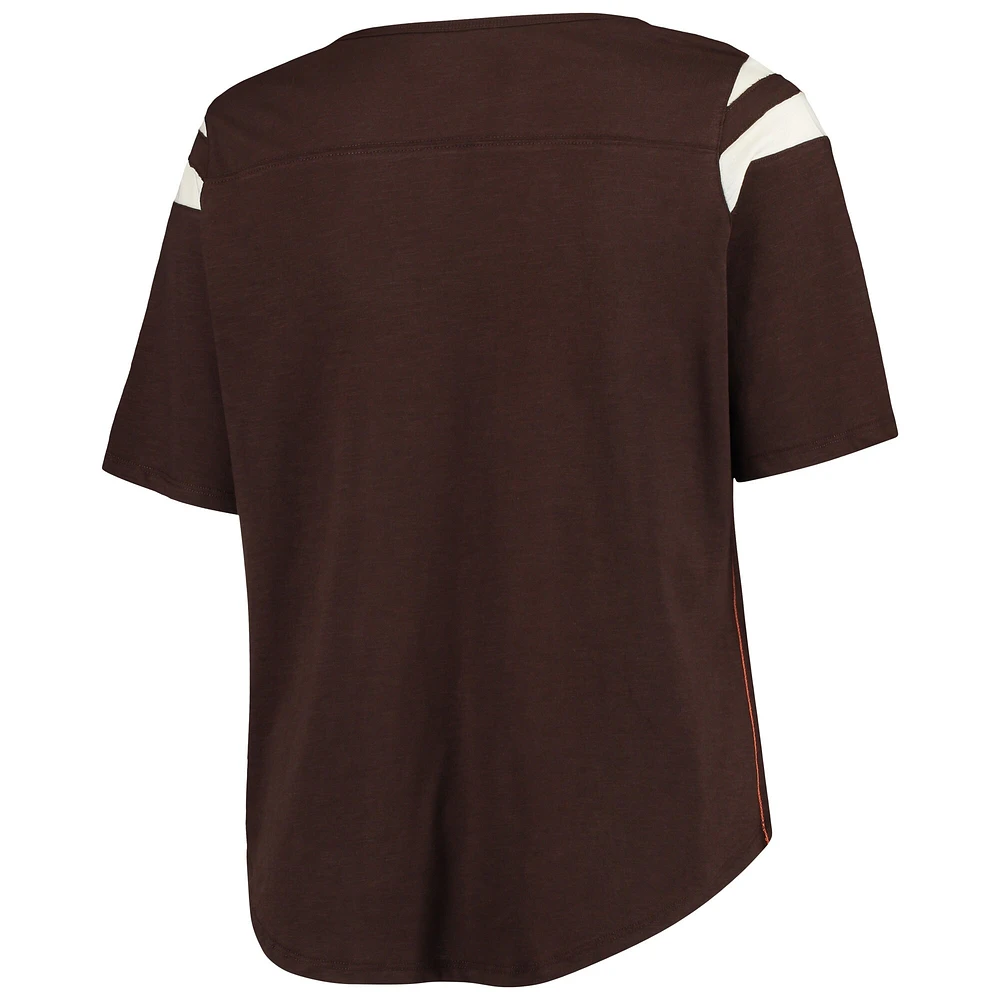 Touch Brown Cleveland Browns T-shirt à manches mi-longues taille plus Curve Touchdown pour femme