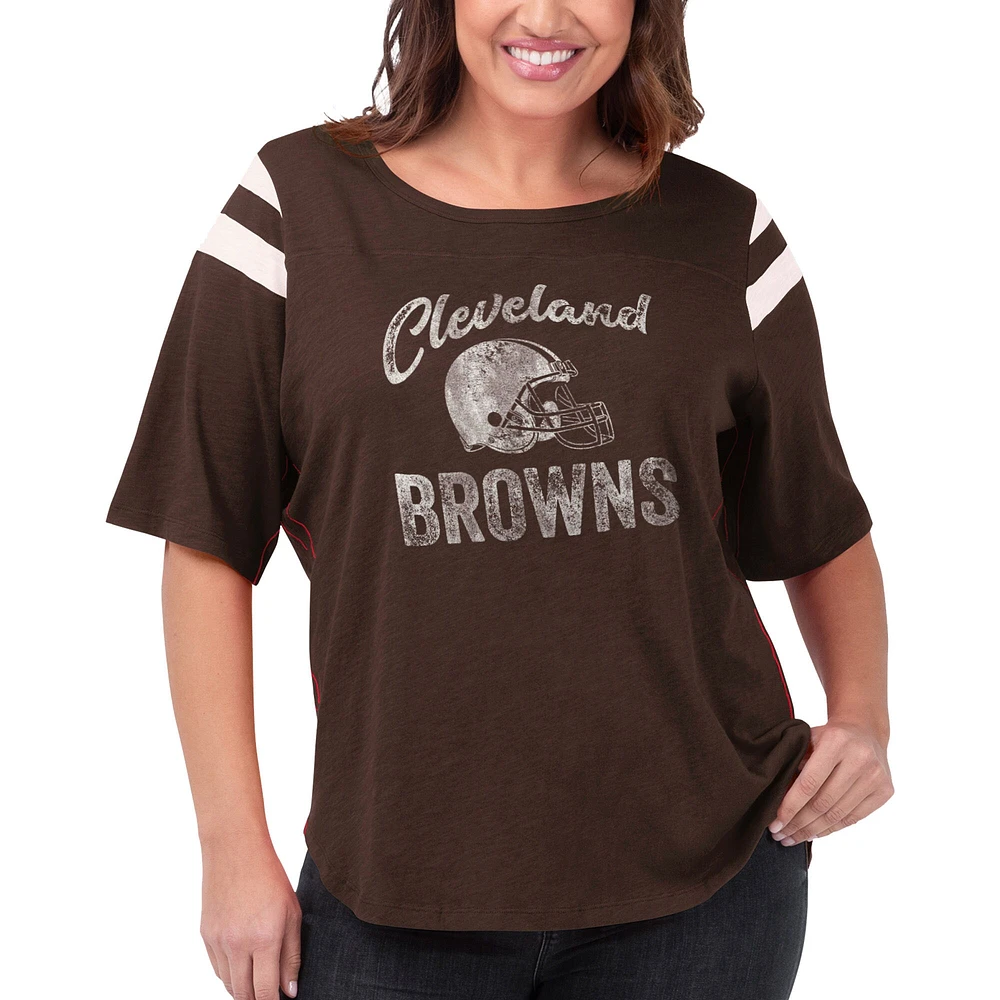 Women's Touch Brown Cleveland Browns Plus Curve Touchdown Half-Sleeve T-Shirt