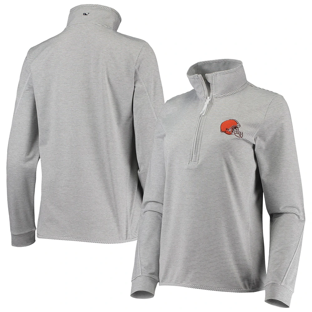 Vineyard Vines Heathered Grey Cleveland Browns Sankaty Shep Pull à demi-glissière pour femme